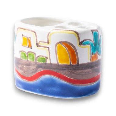 Portaspazzolini artigianale siciliano Dammusi ceramiche de simone Portaspazzolini artigianale siciliano Dammusi ceramiche de simone